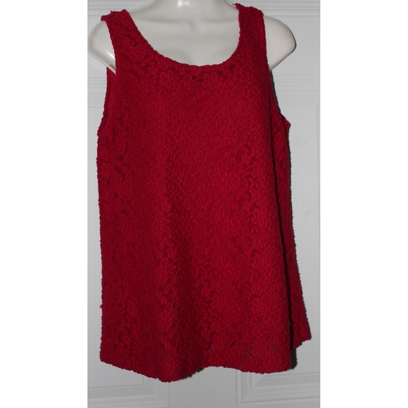 Susan Graver Style Red Lace Tank Top Women's SZ Large Sleeveless Elegant Whimsy - Picture 2 of 5